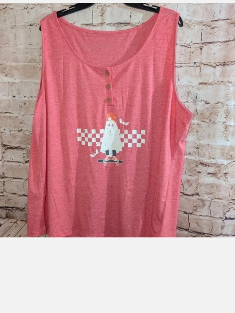 pink sleeveless tank top featuring a graphic of a ghost skateboarding Xxxl